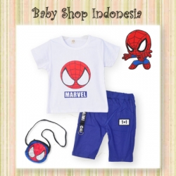 setelan spider biru  large